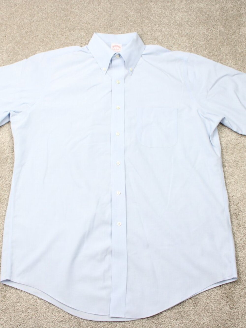 Brooks Brothers Shirt Mens 16 Blue Traditional Fit Non-Iron Cotton Short Sleeve